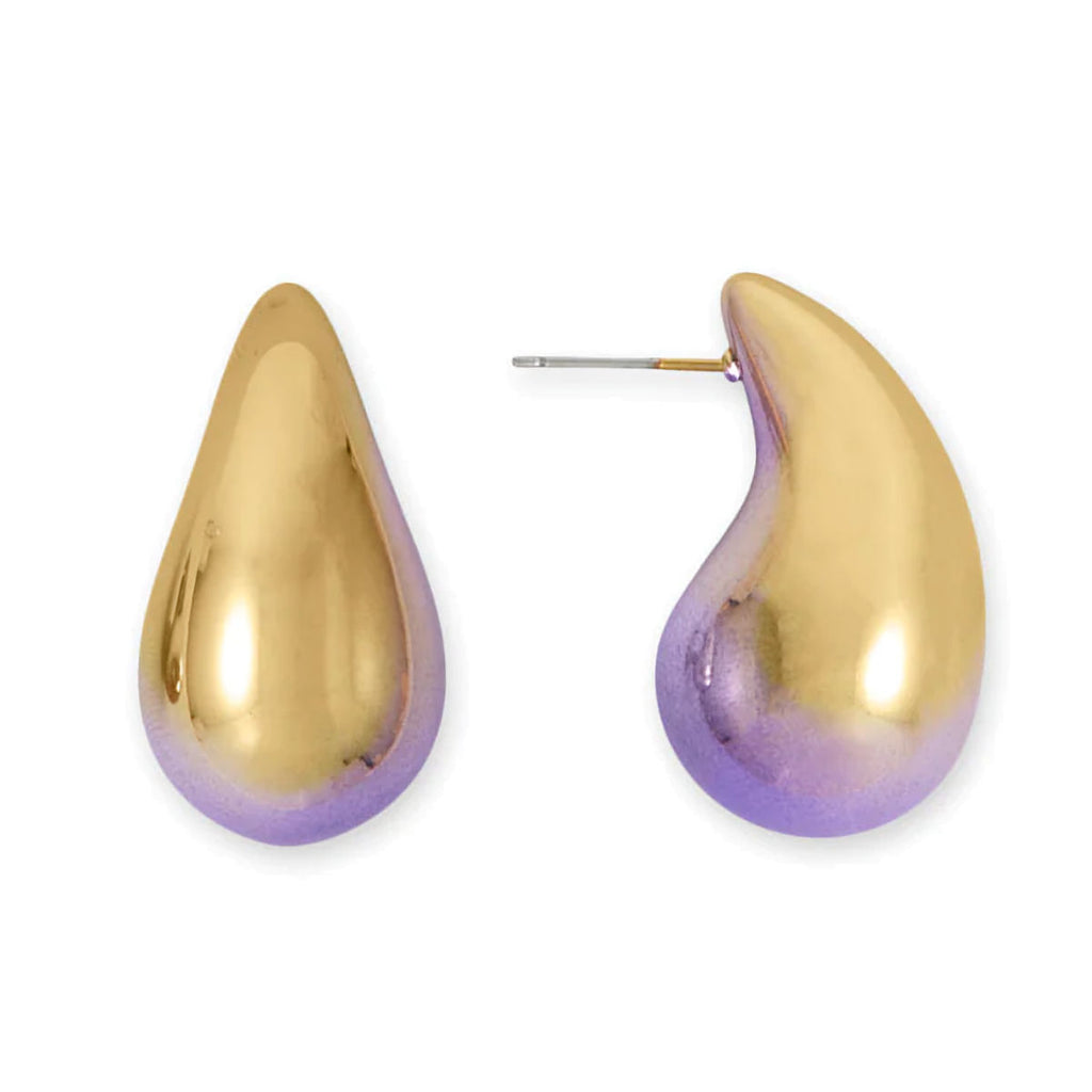 Chunky Raindrop Fashion Earrings Gold Tone with Purple Gradient