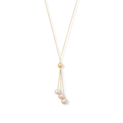 Cultured Freshwater Pearl Tri-color Lariat Necklace 14k Gold-filled