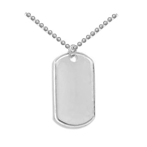 Sterling Silver Dog Tag Necklace Engraveable with Bead Chain