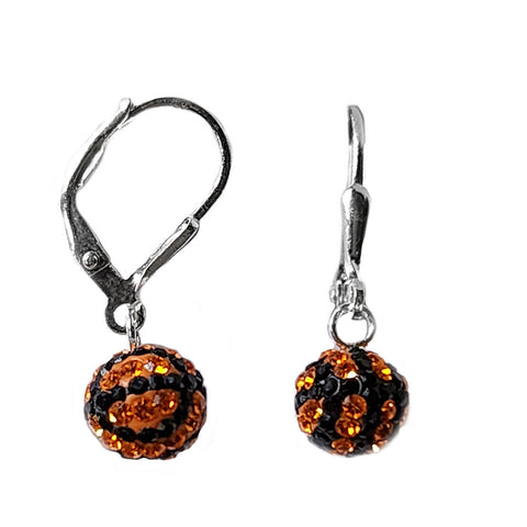 Sterling Silver Crystal Basketball Dangle Earrings with Lever Backs