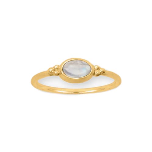 14k Gold-plated Silver Rainbow Moonstone Ring, Dainty Small