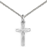 Cross Necklace Diamond-cut Sterling Silver - 14-inch or 16-inch