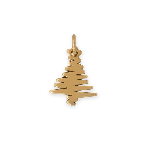 Christmas Tree Charm Abstract with Star Gold-plated Sterling Silver