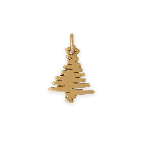 Christmas Tree Charm Abstract with Star Gold-plated Sterling Silver