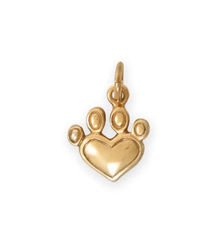 AzureBella Jewelry Paw Print Heart Charm Gold Plated Sterling Silver