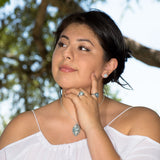 Ancient Roman Glass Necklace Sterling Silver Handmade in Israel Marquise Shape