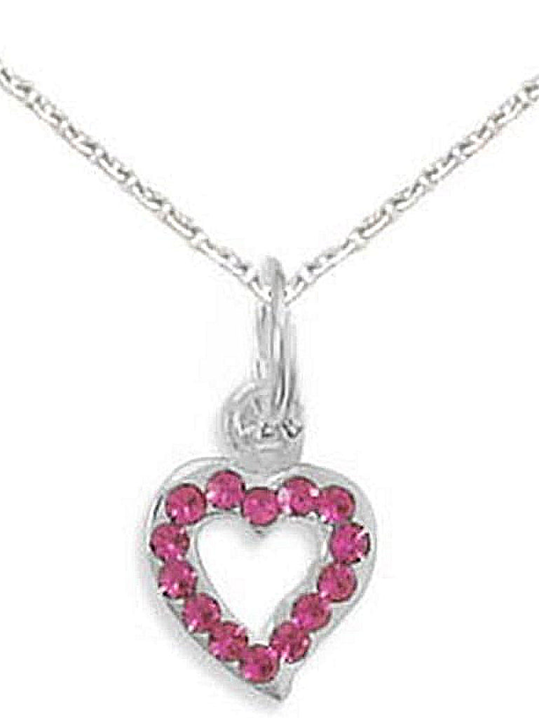 Pink Fuchsia Crystal Heart Necklace Childs Sterling Silver