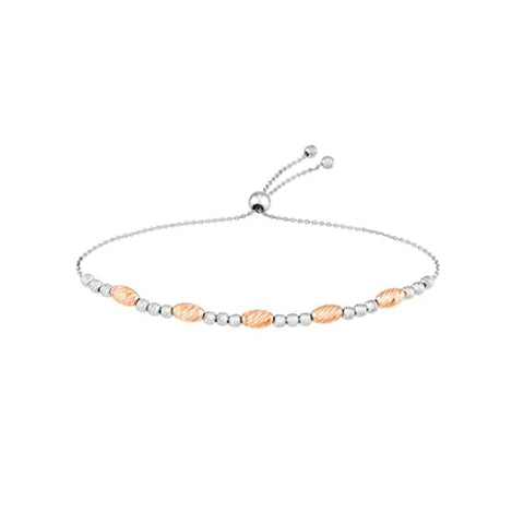 Bolo Bracelet with Diamond-cut Beads Rose Gold and Rhodium on Sterling Silver