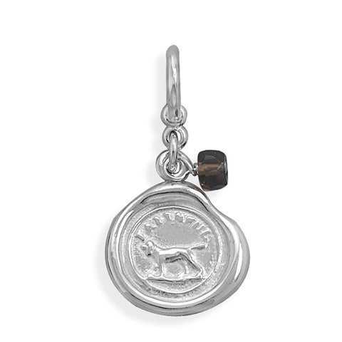 Faithful Dog Charm with Smoky Quartz Bead Sterling Silver - Made in the USA