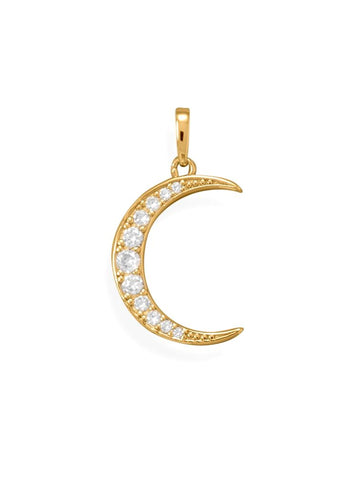 Crescent Moon Pendant with Cubic Zirconia 14k Gold-plated Sterling Silver