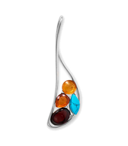 Baltic Amber and Reconstituted Turquoise Pendant Sterling Silver