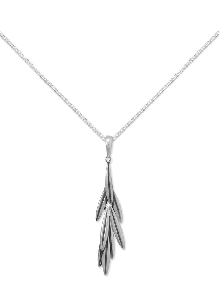 Rosemary Sprig Design Pendant Oxidized Sterling Silver with 18-inch Chain