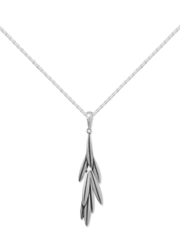 Rosemary Sprig Design Pendant Oxidized Sterling Silver with 18-inch Chain