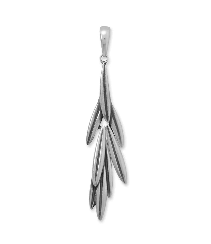 Rosemary Sprig Design Pendant Oxidized Sterling Silver