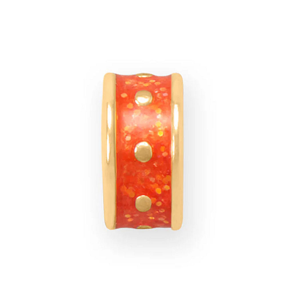 Gold-plated Orange Glitter Dotted Wheel Bead Charm
