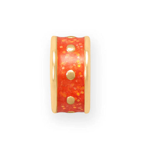 Gold-plated Orange Glitter Dotted Wheel Bead Charm