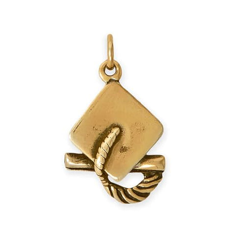 AzureBella Jewelry Graduation Cap with Rolled Diploma Charm Gold-plated Sterling Silver