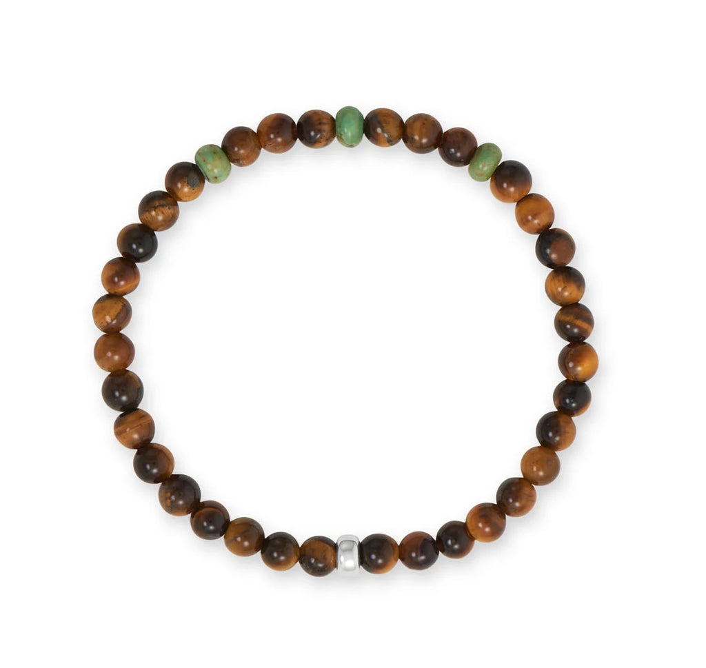 Tiger Eye and Turquoise Stretch Bracelet Men or Women, 8-inch