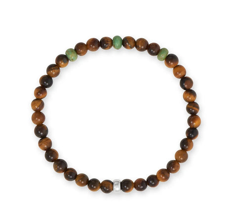 Tiger Eye and Turquoise Stretch Bracelet Men or Women, 8-inch