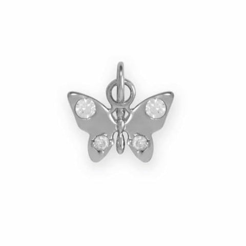 Sterling Silver Butterfly Charm with Cubic Zirconia