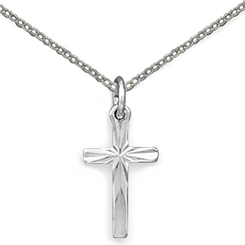 Cross Necklace Diamond-cut Sterling Silver - 14-inch or 16-inch