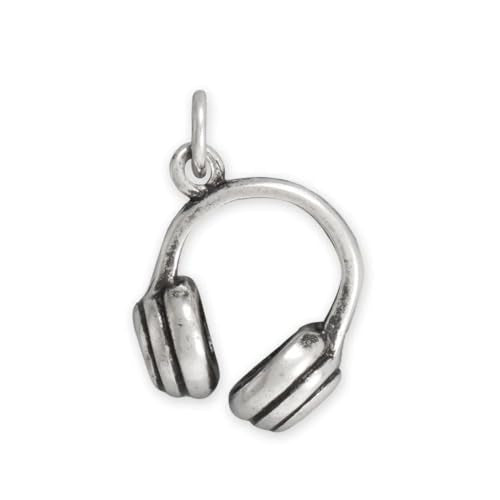 Headphones Charm Oxidized Sterling Silver 3D