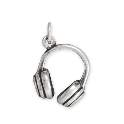 Headphones Charm Oxidized Sterling Silver 3D