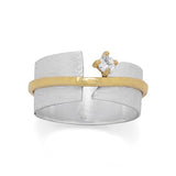Sterling Silver Band Ring Two-tone Gold-plated and 3mm Cubic Zirconia