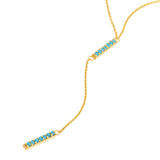 14k Yellow Gold Bar Necklace with Simulated Nano Turquoise Adjustable Length