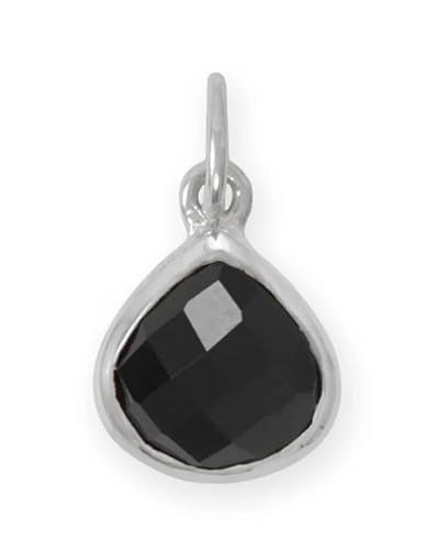 Sterling Silver Faceted Genuine Black Onyx Charm Pear Shape
