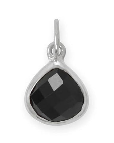 Sterling Silver Faceted Genuine Black Onyx Charm Pear Shape