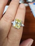 Yellow Cubic Zirconia Rectangle and Baguette Ring Rhodium on Sterling Silver