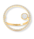 Circle Ring Floating Rainbow Moonstone and Cubic Zirconia 14 Karat Gold-plated Silver