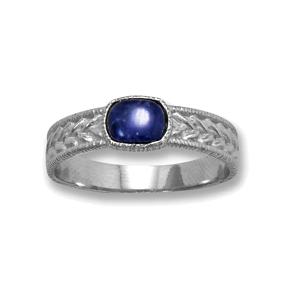 Blue Sodalite Ring with Basket Weave Design Rhodium on Sterling Silver