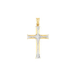 14k Two-Tone Yellow and White Gold with Diamond Cut Design Cross Pendant