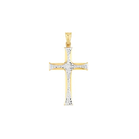 14k Two-Tone Yellow and White Gold with Diamond Cut Design Cross Pendant