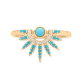 Sun Spike Ring wtih Synthetic Turquoise and Cubic Zirconia 14k Gold-Filled