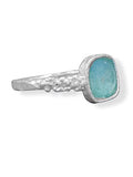 Ancient Roman Glass Ring Handmade in Israel Sterling Silver with Pebble Bead Texture Band