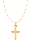 14k Two-tone White and Yellow Gold Small Fleuree Cross Necklace 18-inch Chain