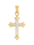14k white and Yellow Two-Tone Gold Cross Necklace with Fleuree Design Reversible with 18-inch Chain