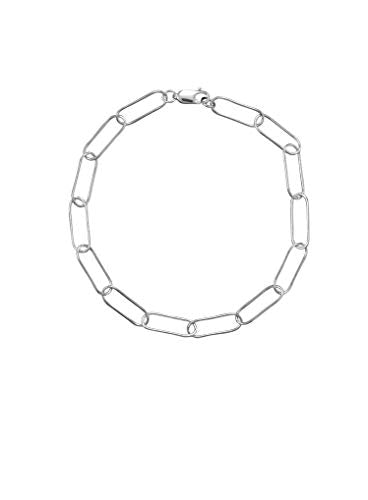 Paperclip Link Bracelet Rhodium on Sterling Silver with Lobster Clasp