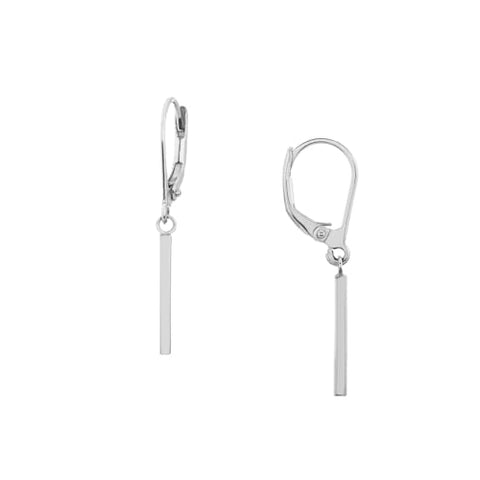 14k White Gold Dangle Staple Bar Earrings with Lever Backs