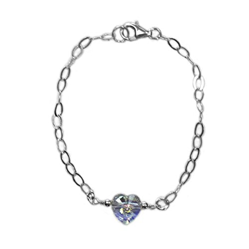 Crystal Heart Bracelet Sterling Silver Adjustable Length