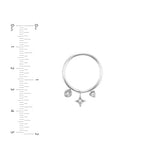 14k White Gold Dangle Charm Ring with Diamonds in Triangle Circle North Star Shapes