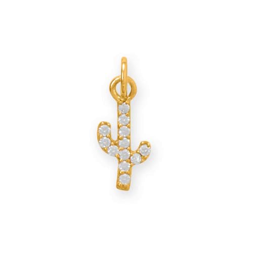 Gold-plated Saguaro Cactus Charm with Cubic Zirconia