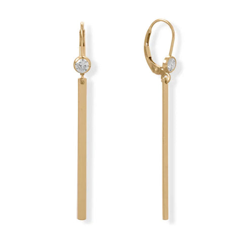 14k Gold-filled Bar Drop Lever Back Earrings with Cubic Zirconia