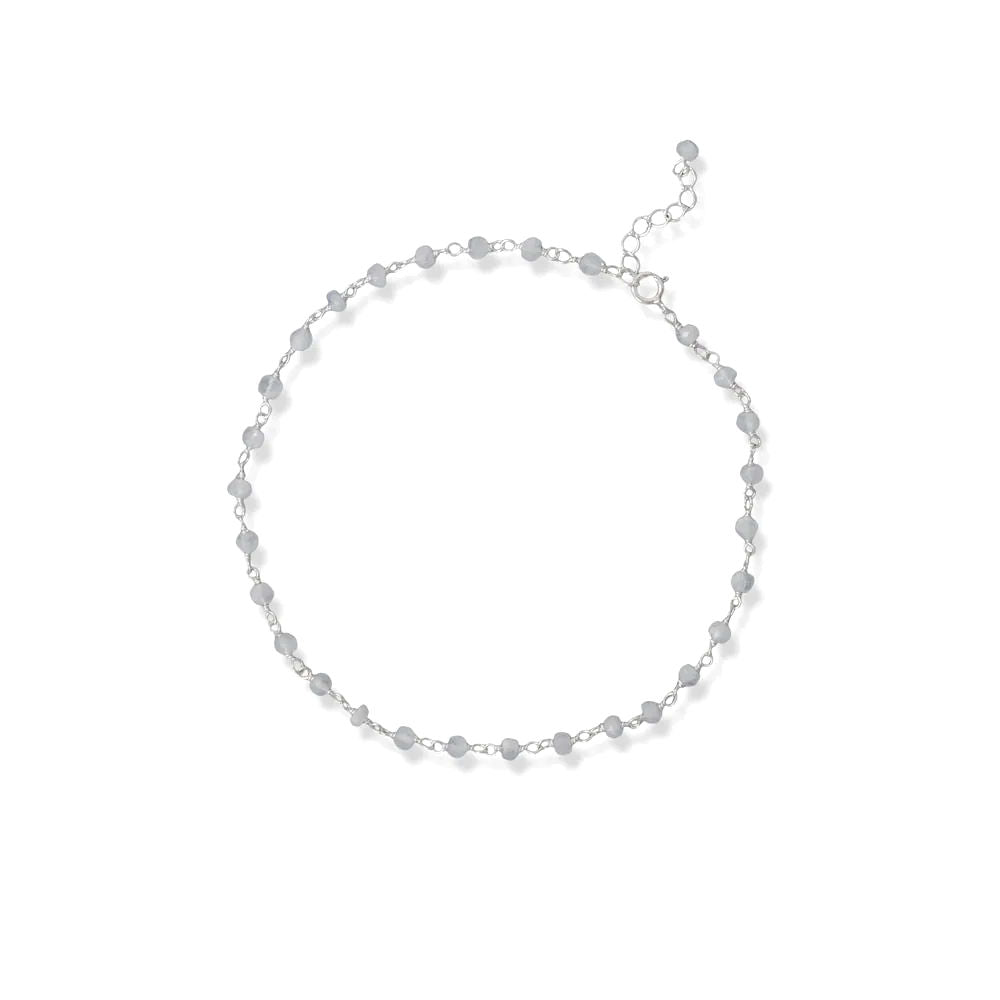 Genuine Rainbow Moonstone Bead Anklet Adjustable Sterling Silver