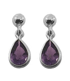Sterling Silver Ball Post with Drop Earrings Cubic Zirconia Teardrop - Purple