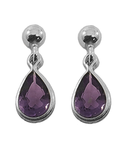 Sterling Silver Ball Post with Drop Earrings Cubic Zirconia Teardrop - Purple