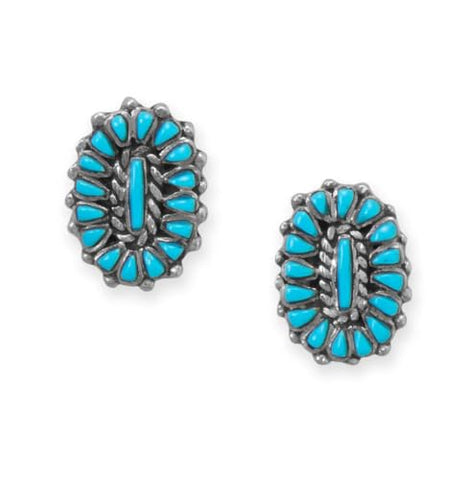 Blossoming Sunburst Southwestern Stabilized Turquoise Stud Earrings Sterling Silver - Handmade